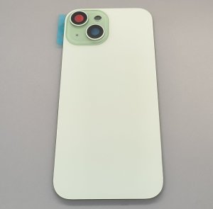 Glass Back For iPhone 15 Green Battery Door Camera Lens Bezel Magnetism Ring + Metal Plate Plain Without Logo