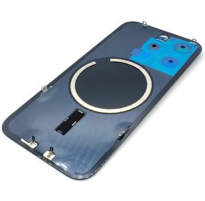 Glass Back For iPhone 15 Pro Black Titanium Battery Door Camera Lens Bezel Magnetism Ring + Metal Plate Plain Without Logo