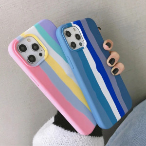 Case For iPhone 12 Pro Max Liquid Silicone Cover Rainbow Brighton Rock