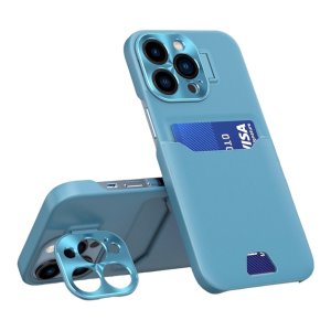 Case For iPhone 14 Plus in Lake Blue Card Holder Lens Protector Stand