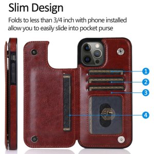 Case For iPhone 14 Plus 15 Plus in Brown Flip Leather Multi Card Holder