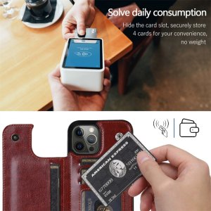 Case For iPhone 14pm 15pm in Red Flip Leather Multi Card Holder