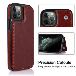 Case For iPhone 14pm 15pm in Red Flip Leather Multi Card Holder