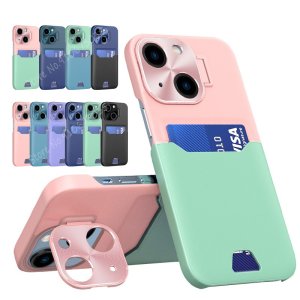 Case For iPhone 14 Plus in Blue Green Card Holder Lens Protector Stand