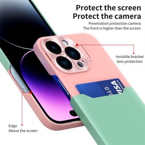 Case For iPhone 14 in Green Card Holder Lens Protector Stand