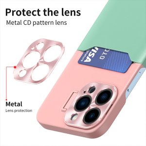 Case For iPhone 14 in Blue Card Holder Lens Protector Stand