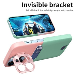 Case For iPhone 14 in Green Card Holder Lens Protector Stand