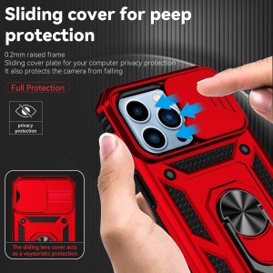 Case For iPhone 14pm 15pm Black Armoured Ring Holder Stand Camera Shutter