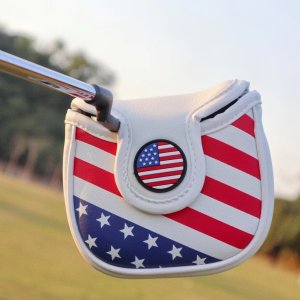 PU Leather USA Flag Golf Square Mallet Putter Club Cover Headcover