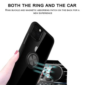 Case For iPhone 11 Pro Red Slim Clear With Magnetic Ring Holder Stand