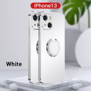 Case For iPhone 13 in White Luxury Plating Magnetic Car Ring