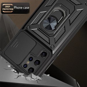 Case For Samsung S22 Black Armoured Clip On With Ring Holder