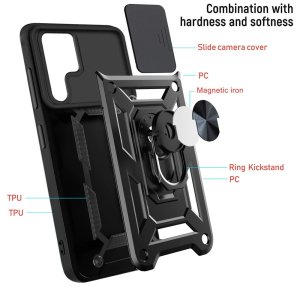 Case For Samsung S22 Black Armoured Clip On With Ring Holder