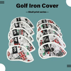 Golf Club Iron Head Covers 10 Piece Set UK Flag Skull Headcover Protector