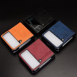 Case For Samsung Z Flip 4 Black Ultra Thin PU Leather Protection Cover