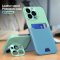 Case For iPhone 14 Plus in Green Blue Card Holder Lens Protector Stand