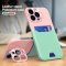 Case For iPhone 14 in Green Pink Card Holder Lens Protector Stand