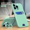 Case For iPhone 14 Plus in Green Card Holder Lens Protector Stand